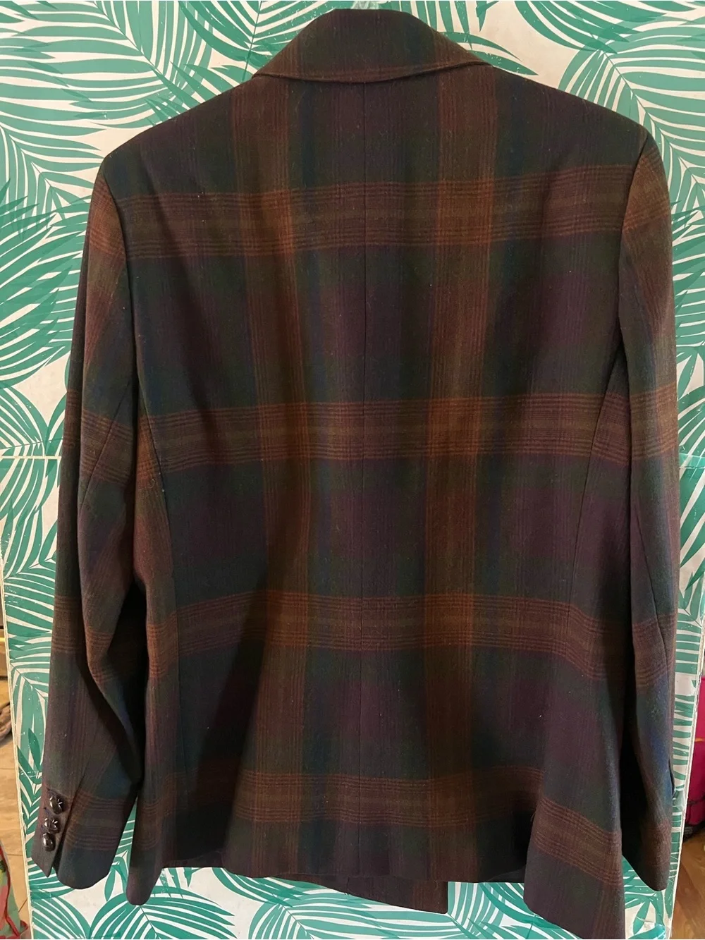 Vintage Christian Dior 100% wool plaid blazer Coat Brown & navy double breast 12